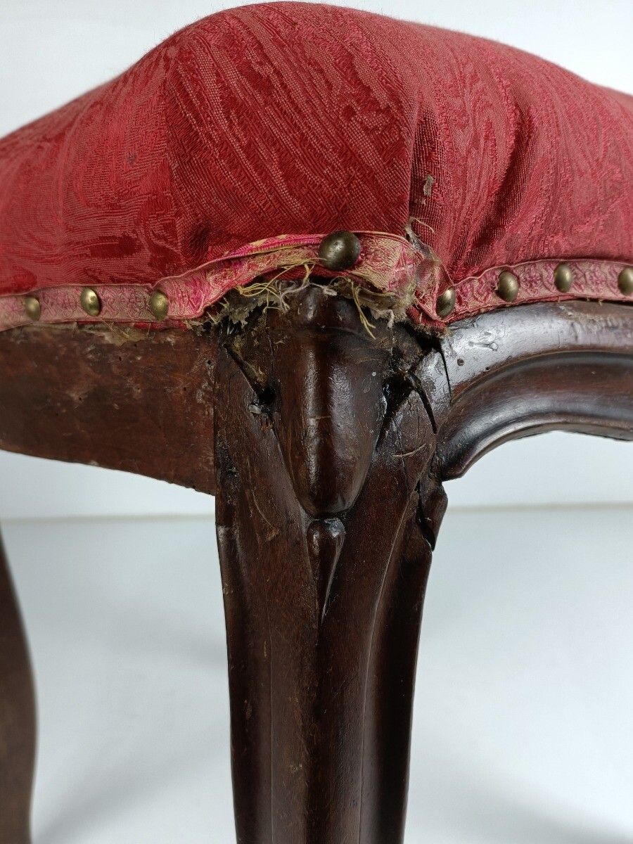 Antique Footstool Ottoman Wooden Legs Foot Rest 19th Century Louis XV Style Pink photo vinterior