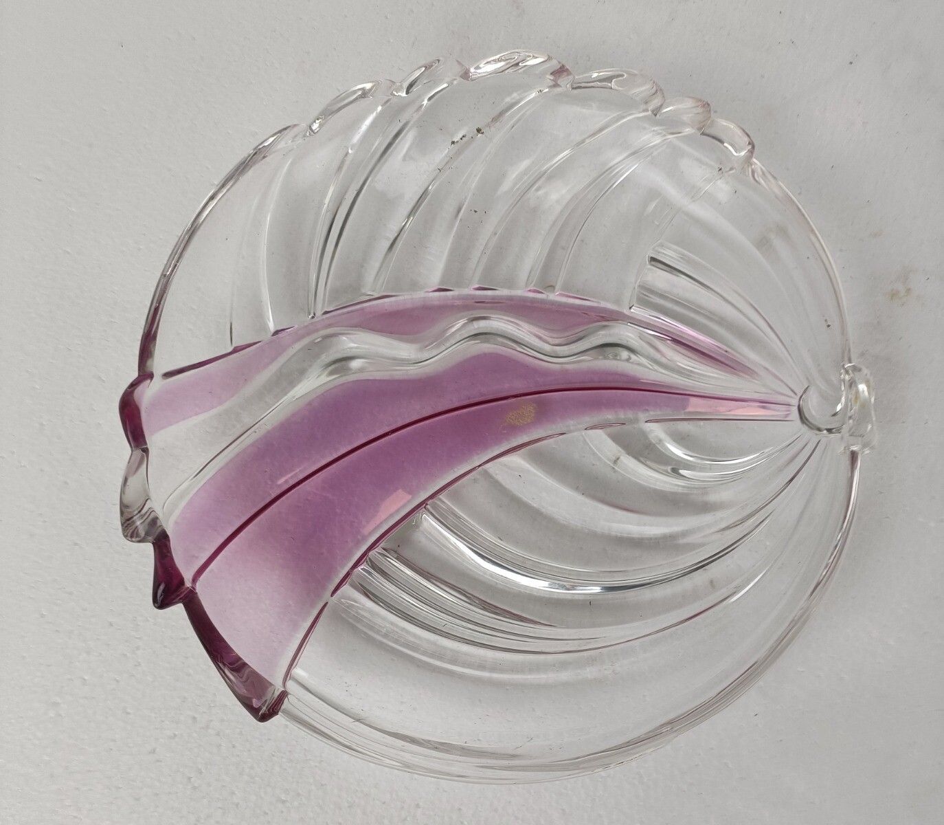 Art Glass Dish Centerpiece  Serving Tray Era Murano Pink Clear Shell Form Gorgeo photo Home Decor