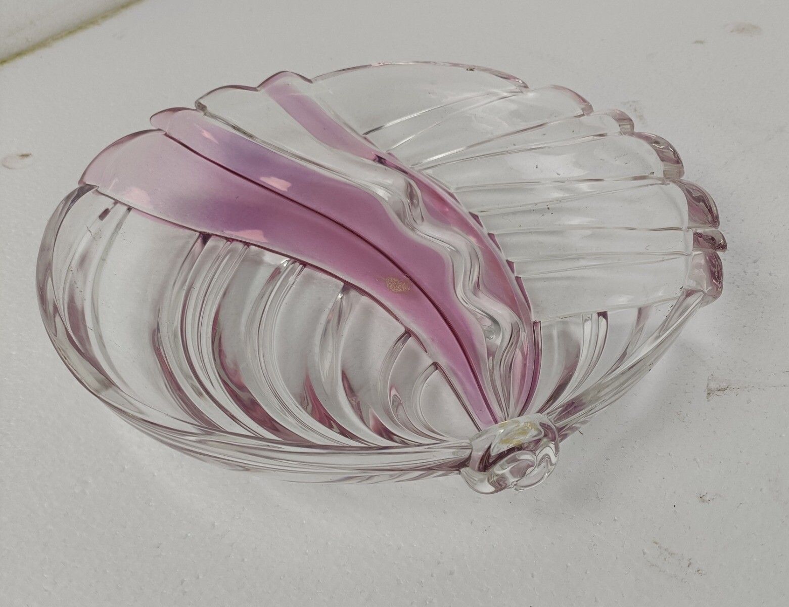 Art Glass Dish Centerpiece  Serving Tray Era Murano Pink Clear Shell Form Gorgeo photo 61.0