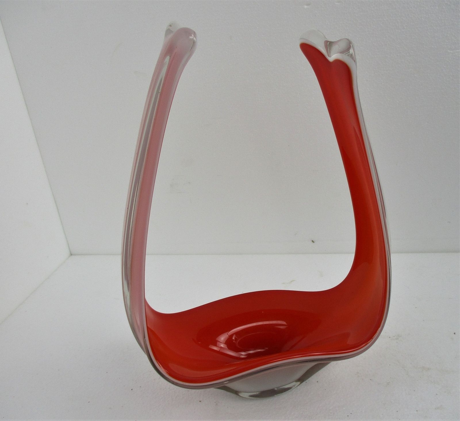 Large Beautiful Art Glass Centerpiece Bowl Fruit Dish Opaline Milk Glass Red Whi photo furniture