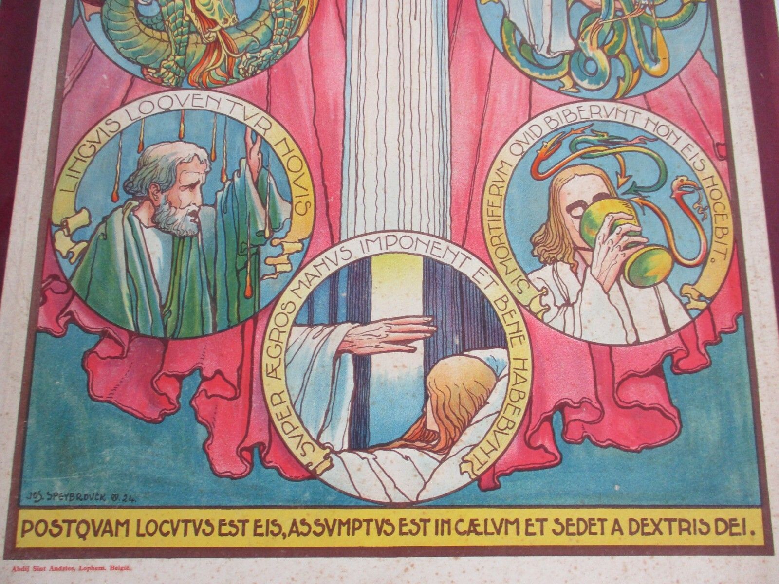 Antique Religious Cardboard Print Chromolith Ascension Day Speybrouck Goffart photo for sale