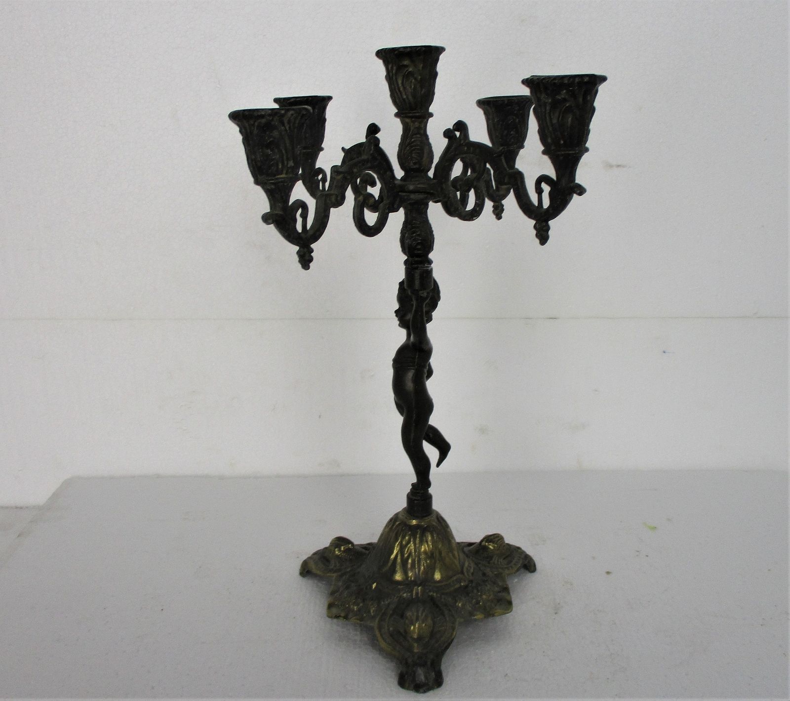 Large Vintage Brass Ornate 5 Arm Candle Holder Candelabra Putti Gorgeous photo buy