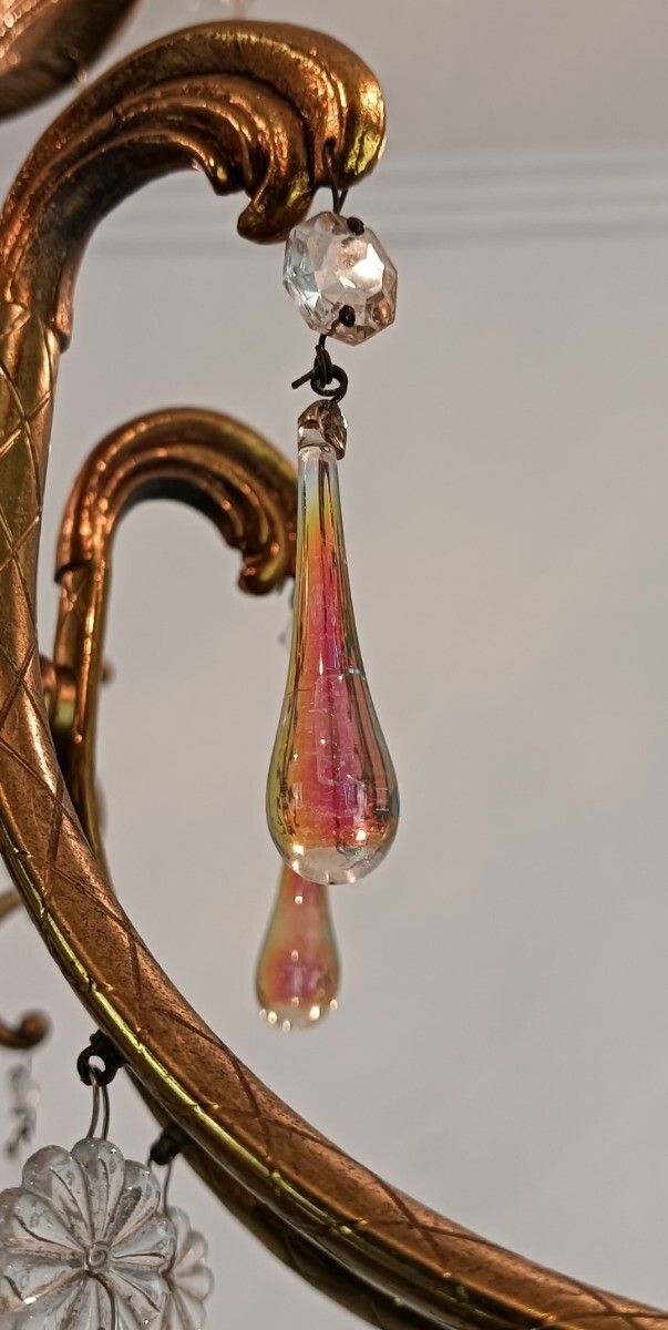 French Chandelier Romantic With Prisms Gold Gilded Brass Vintage Fixture Lamp Ho photo buy