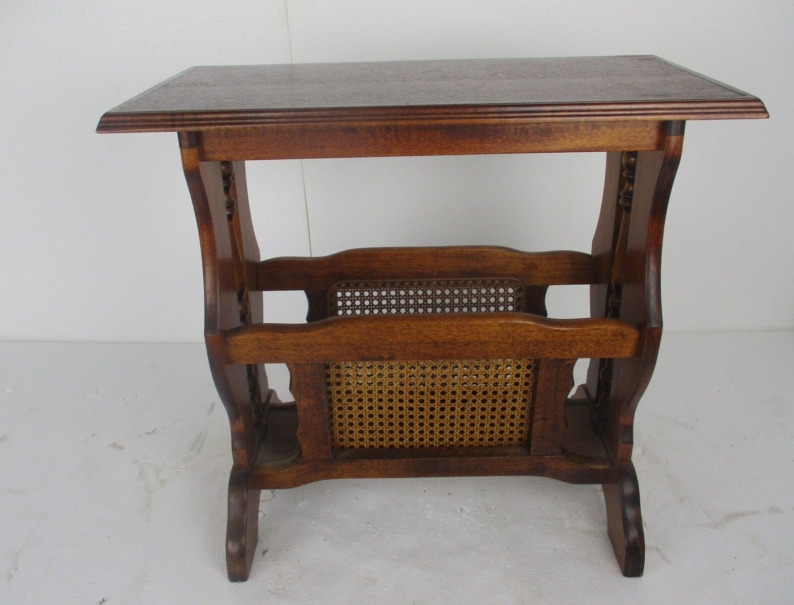 Vintage Rattan Wicker Rush Wooden Magazine Newspaper Basket Rack Hobo Chick Barn photo furniture