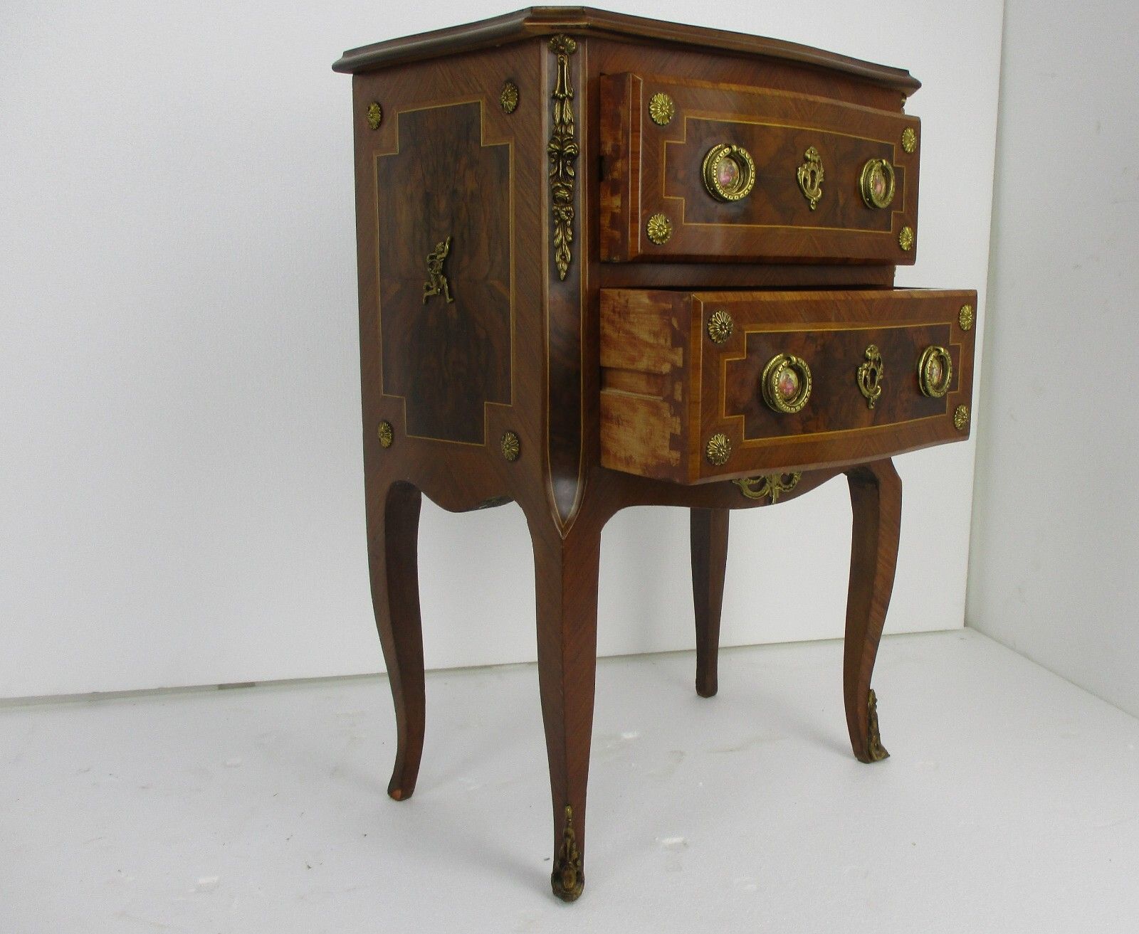 Gorgeous Marquetry  Chest Of Drawers Dresser Cabinet Wood Brass Trim Medallions photo for sale