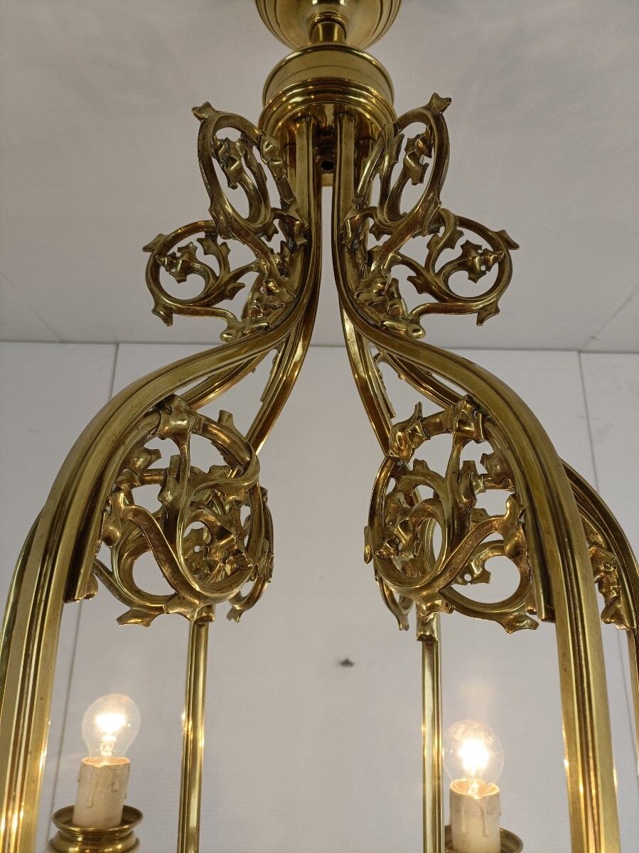 Antique Neo Gothic Bronze Dore Chandelier Castle Large Sextagon 6 Arms 6 Lights photo Lighting