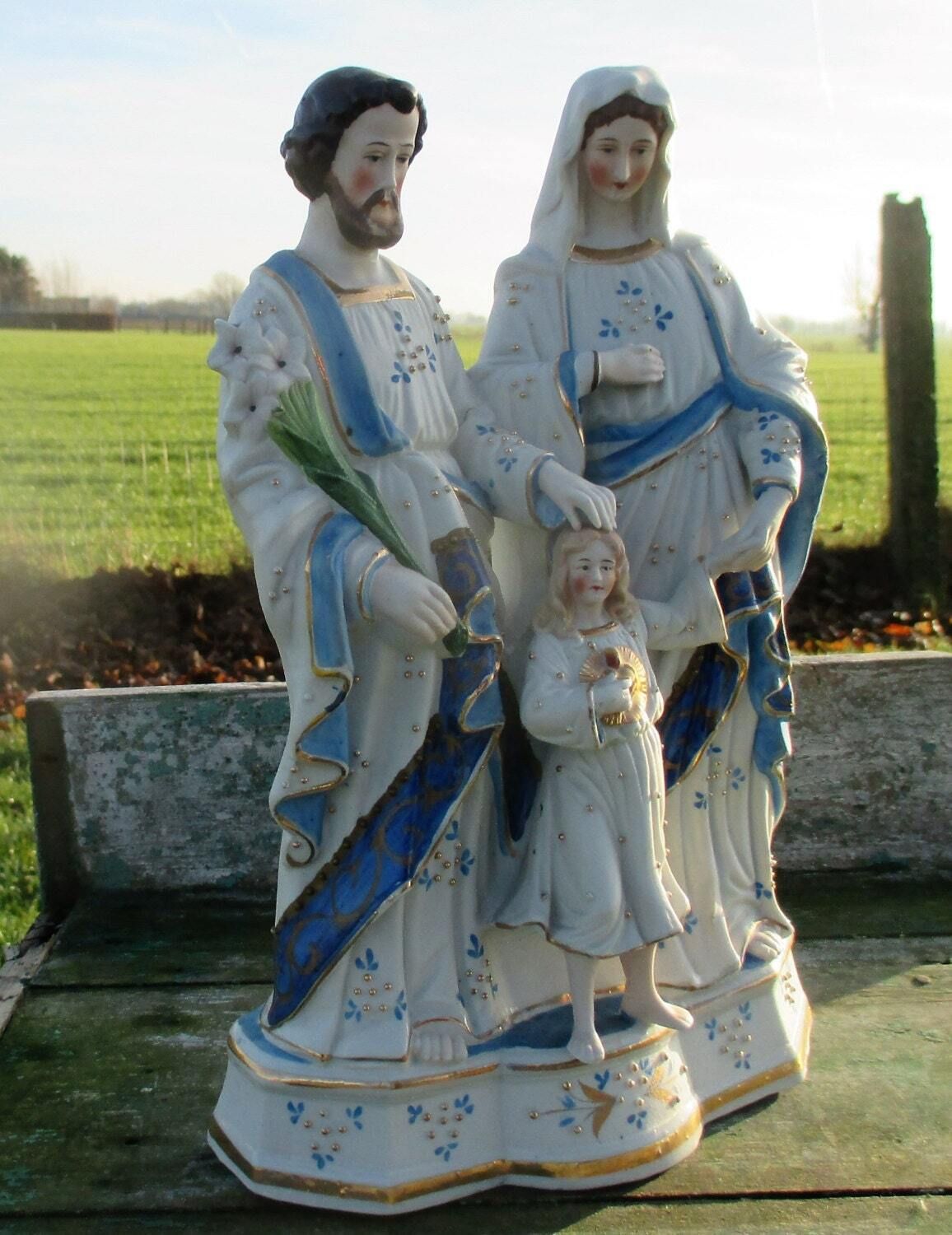 Small Statuette Holy Family Saint Joseph Virgin Mary Child Porcelain Lovely photo furniture