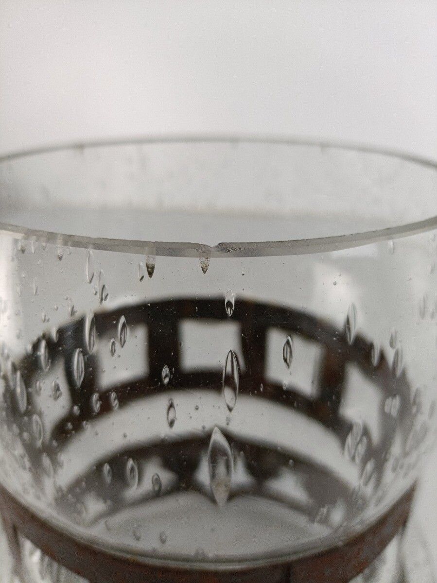 Vintage Clear Glass Vased Bubbled Hooped Iron Rims photo vintage