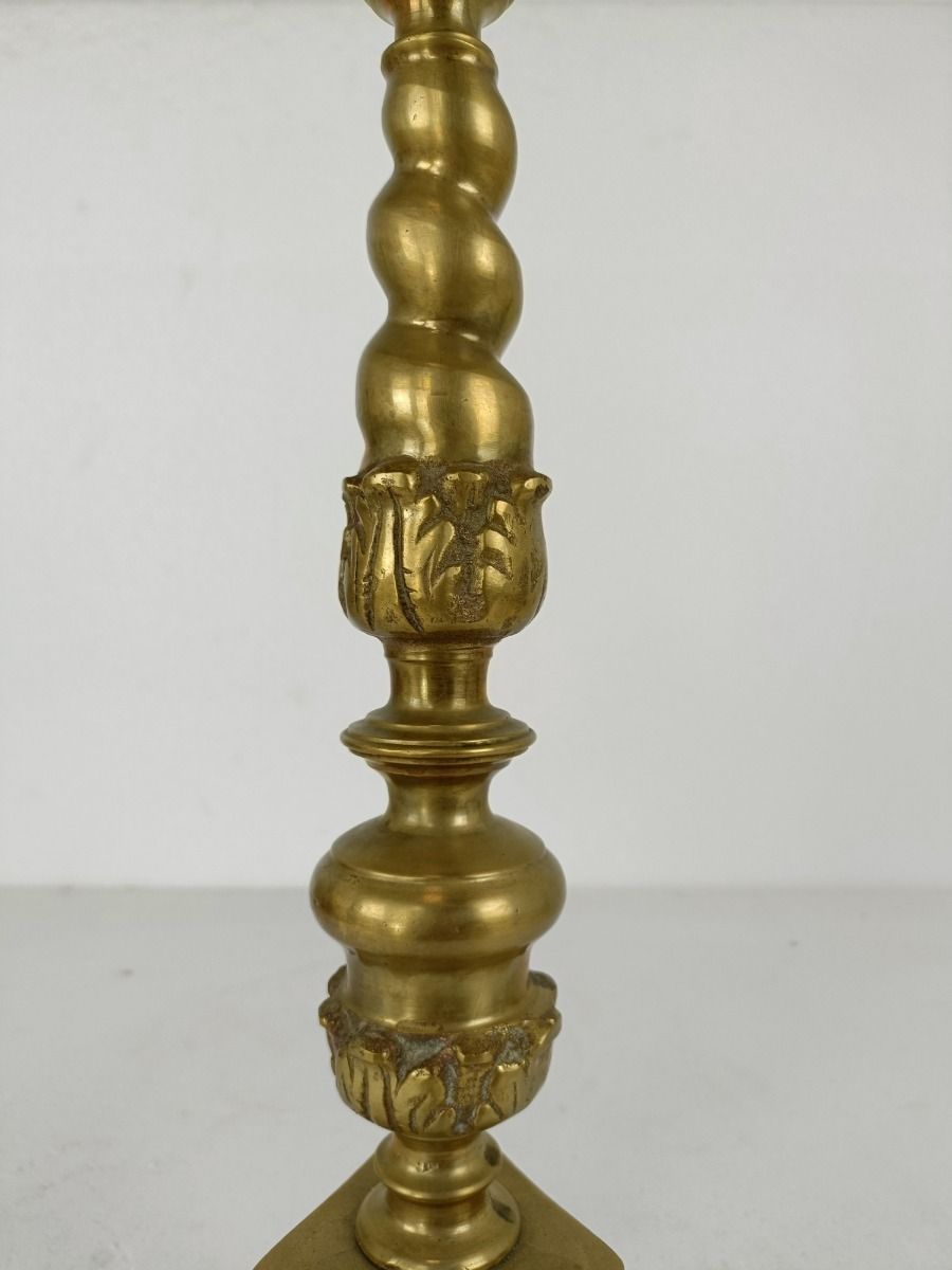 Gothic Large Candle Stick Candle Holder Brass Angel Faces Twisted Stem Ornate photo buy