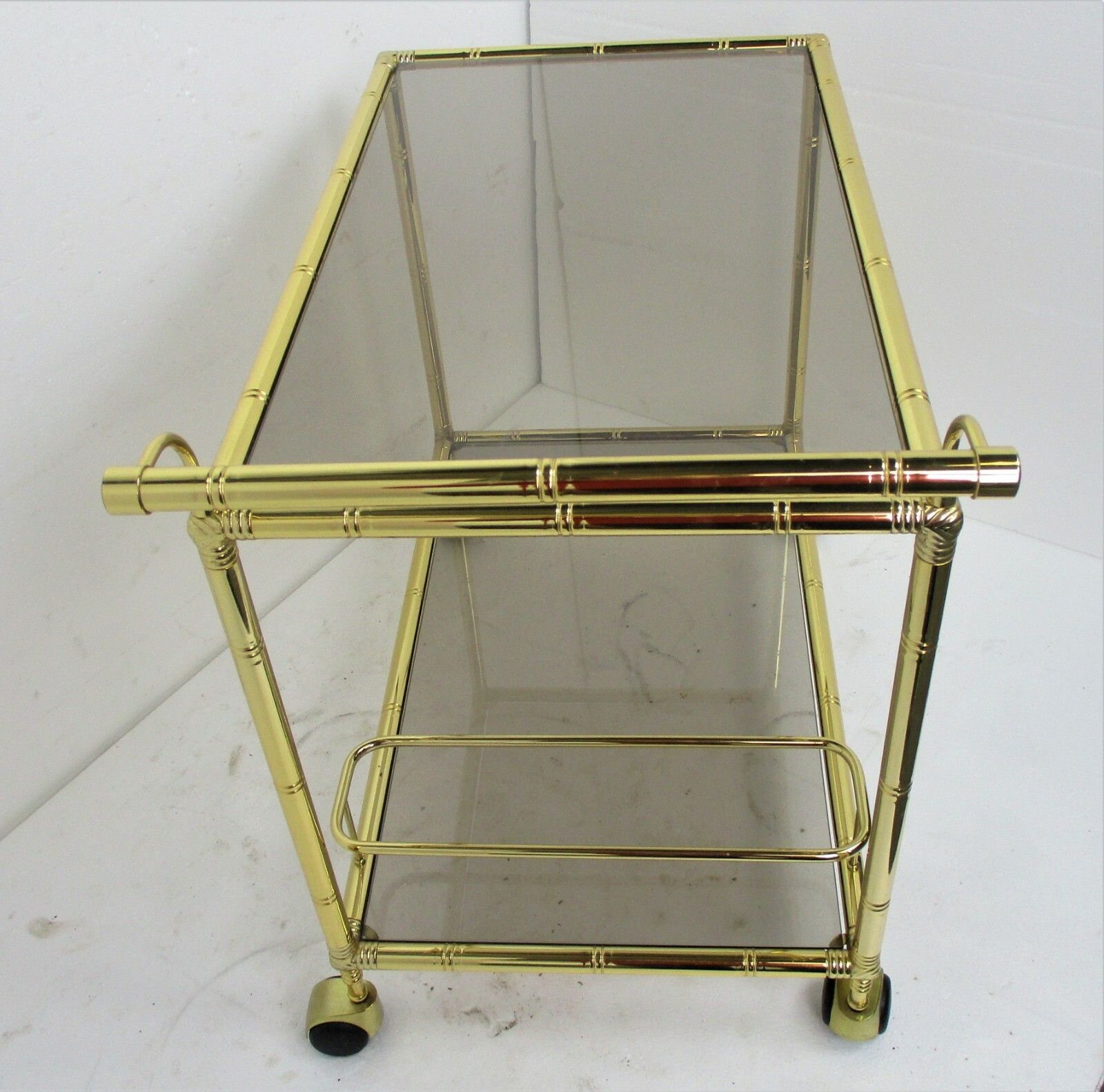 Bar Cocktail Cart Trolley Hollywood Regency Kitchen Island Brass Bamboo Style photo buy