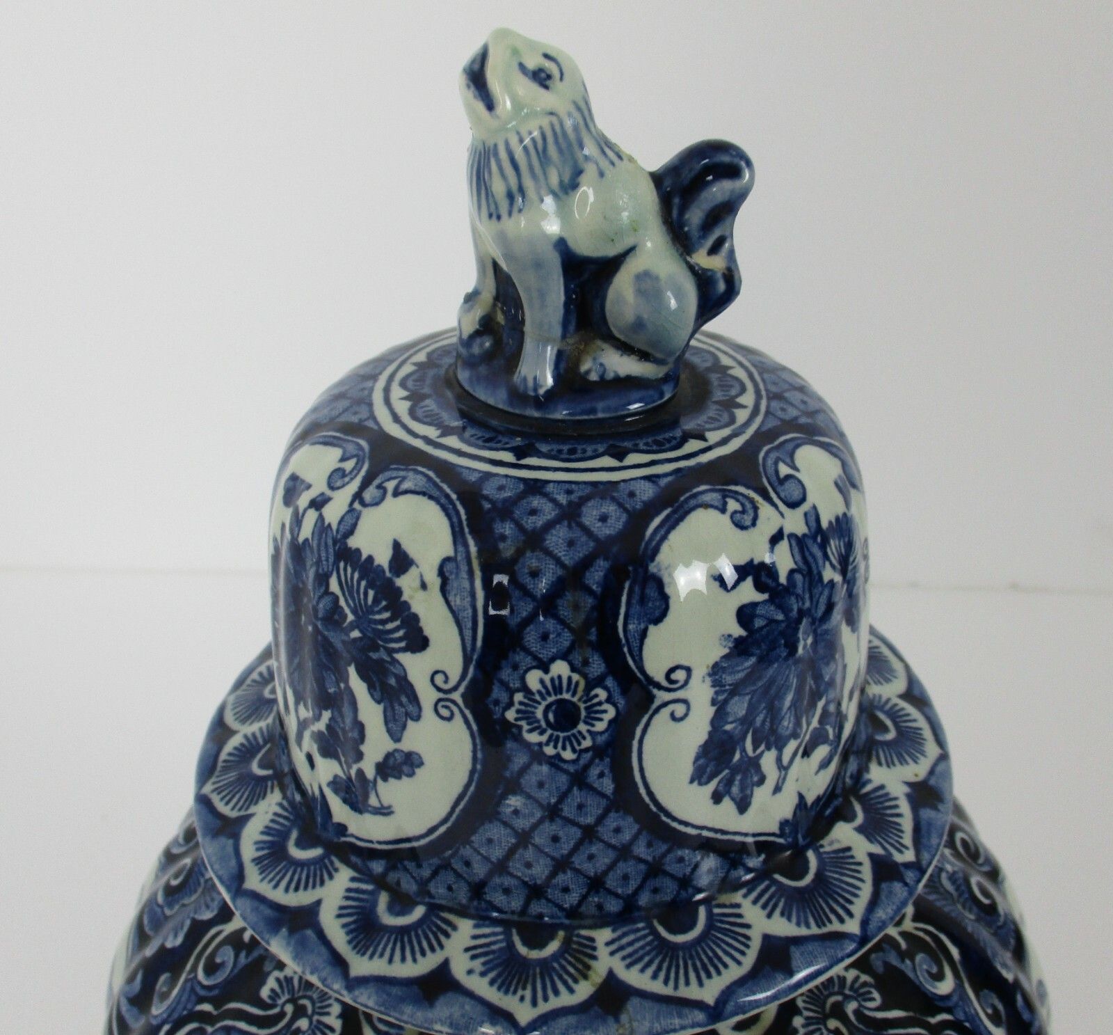 Royal Sphinx Maastricht Delft Vase Urn Marked Boch Blue White Foo Dog 15.74" photo furniture