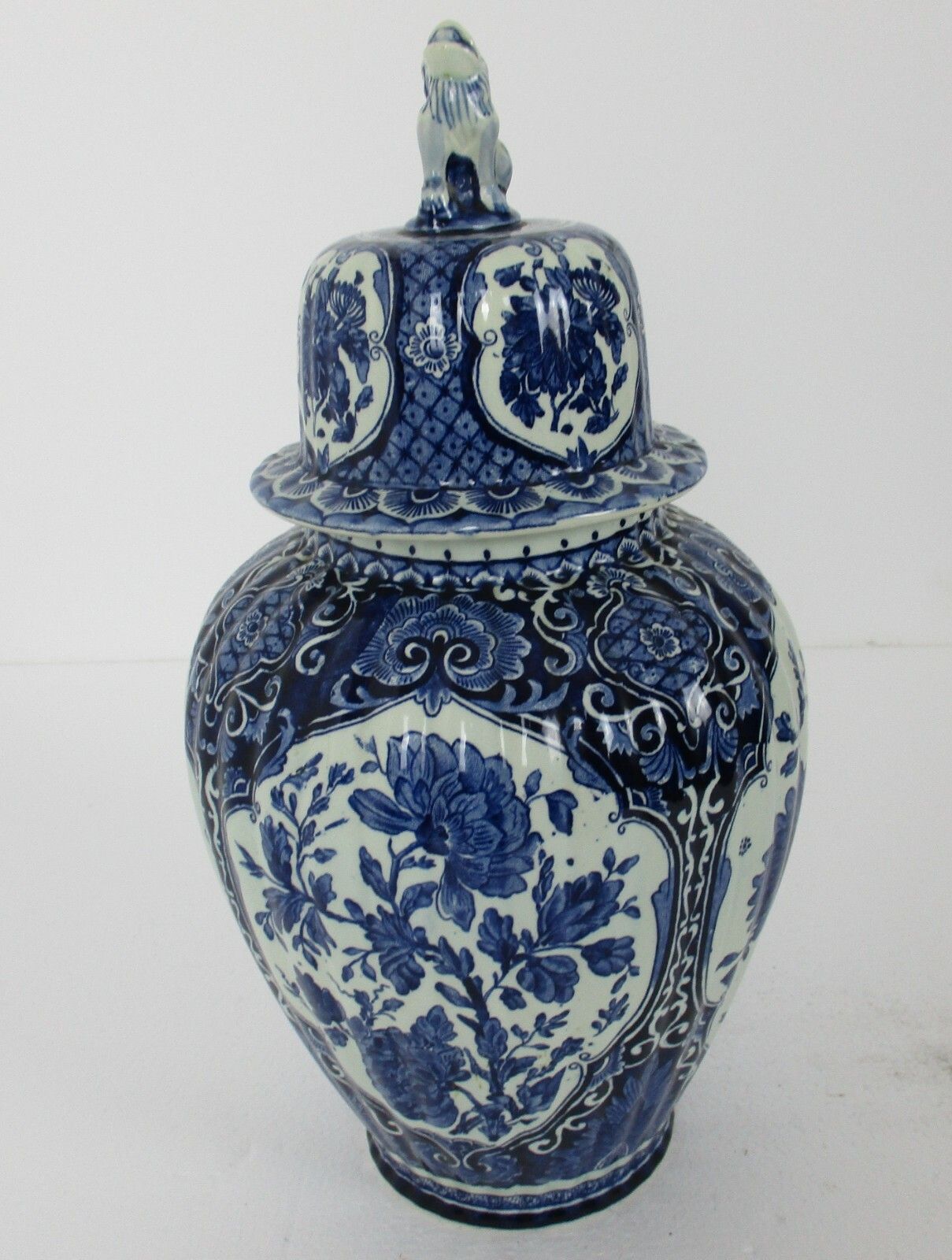 Royal Sphinx Maastricht Delft Vase Urn Marked Boch Blue White Foo Dog 15.74" photo Home Decor