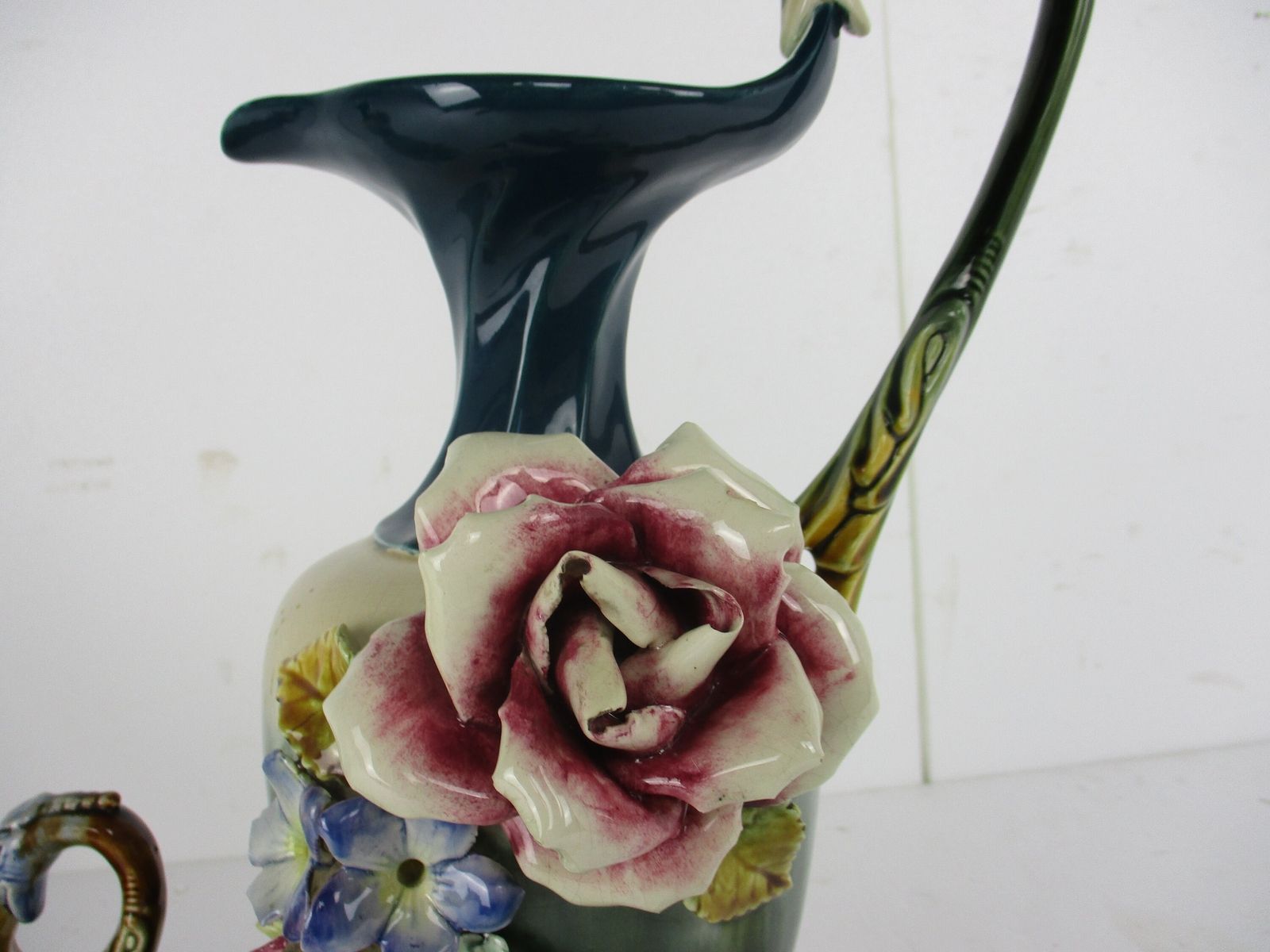 Set Of 3 French Barbotine Majolica Vases Planters Centerpiece Pitchers Art Nouve photo Home Decor