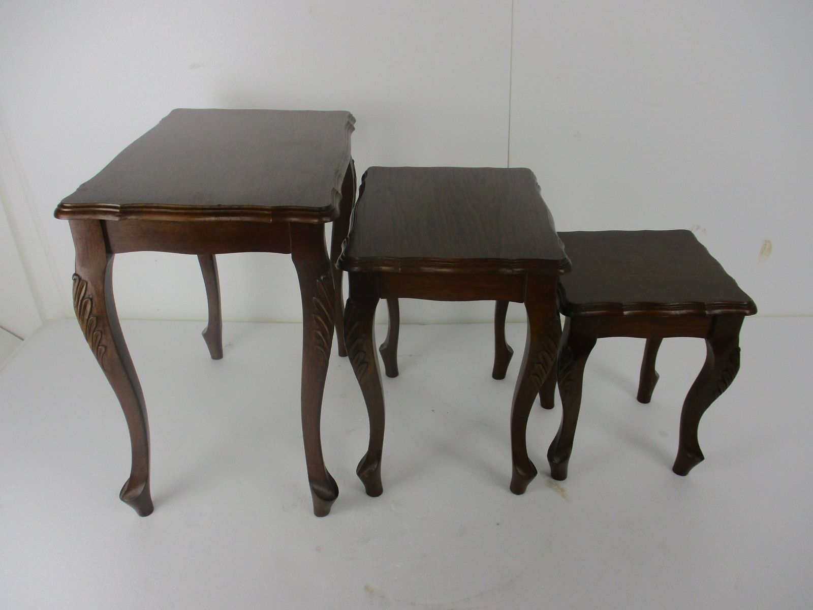 Set Of 3 Wood Stacking Nesting Tables Louis XV Style Vintage Mid Century Wood photo for sale