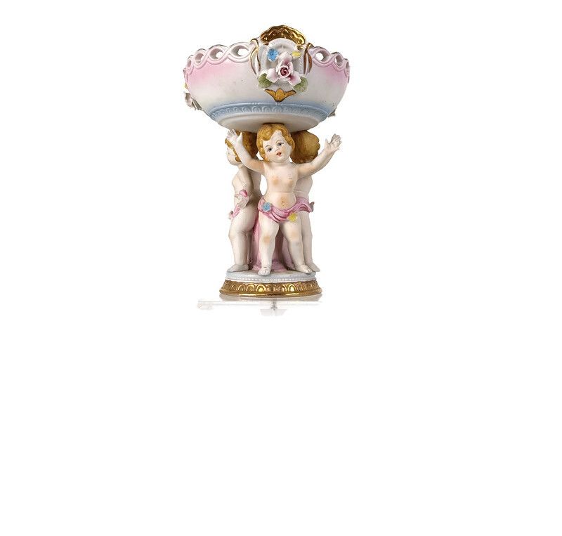 Porcelain Centerpiece Statue Basket 3 Lovely Children Carrying Basket Flowers VI