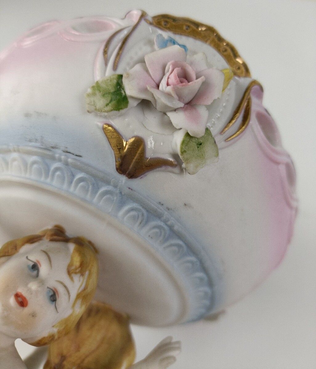 Porcelain Centerpiece Statue Basket 3 Lovely Children Carrying Basket Flowers VI photo buy