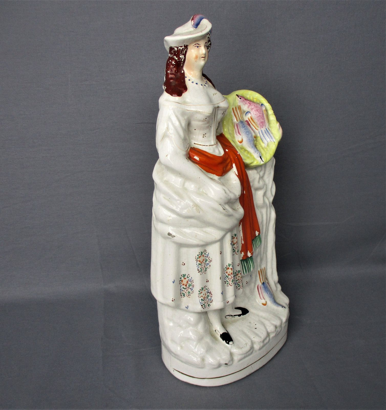 Staffordshire Earthenware Figurine Statue Lady Selling Pheasants Polychrome Anti photo vinterior