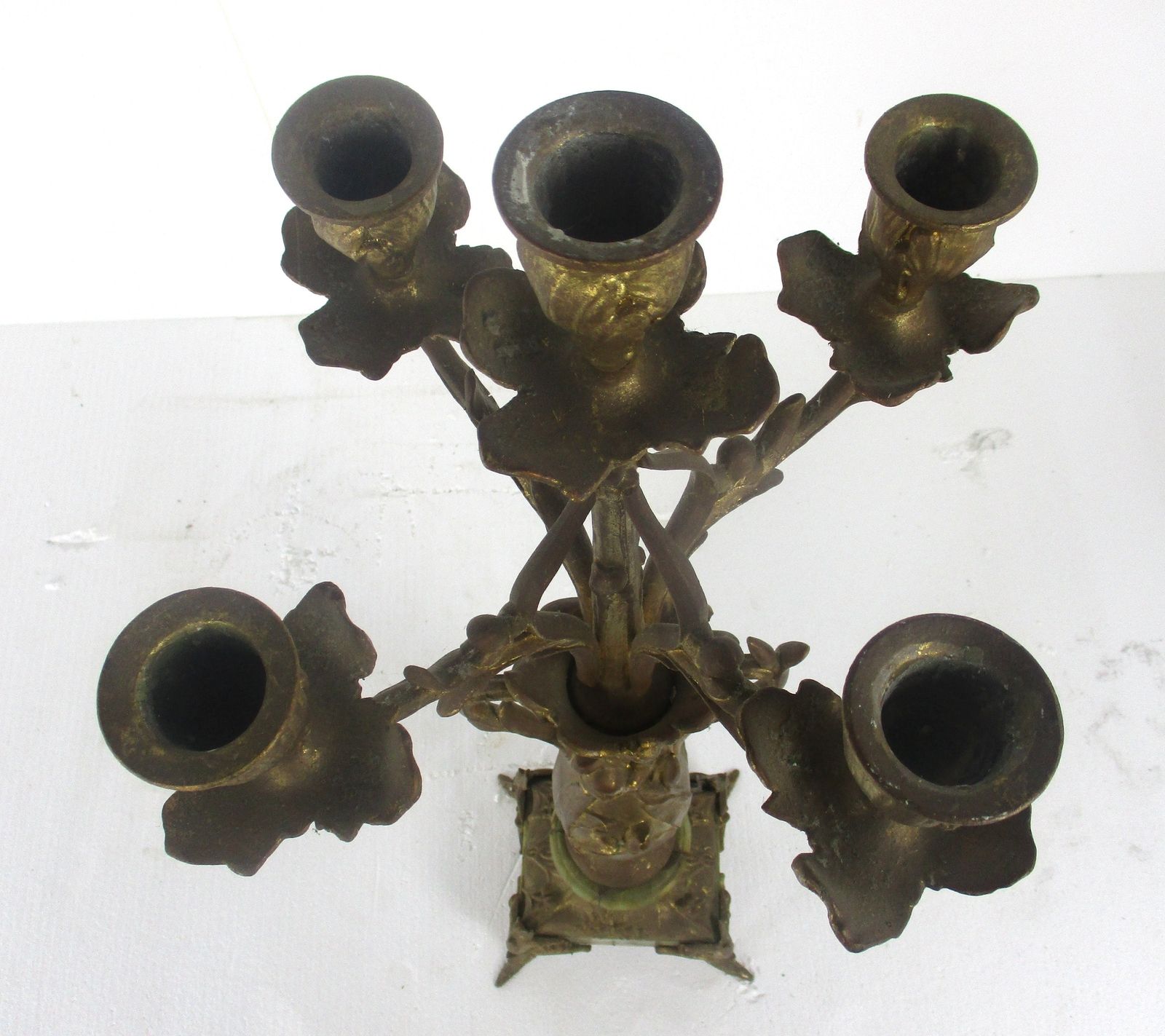 Antique Gorgeous Brass Doré Ornate Candle Holder Stick Candelabra 5 Arm Xl photo Home Decor