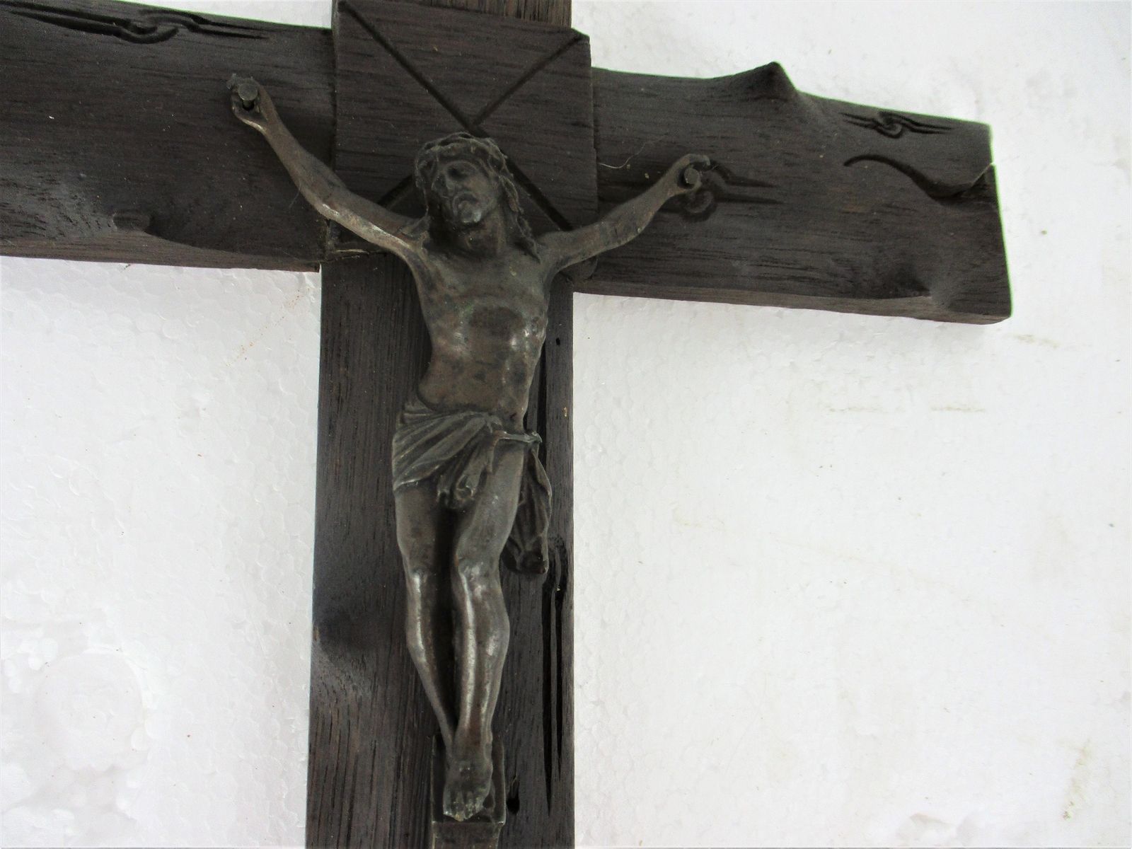 Hand Carved Wood  Hanging Crucifix Cross Jesus Christ Beautiful Bronze  Corpus photo 142.0