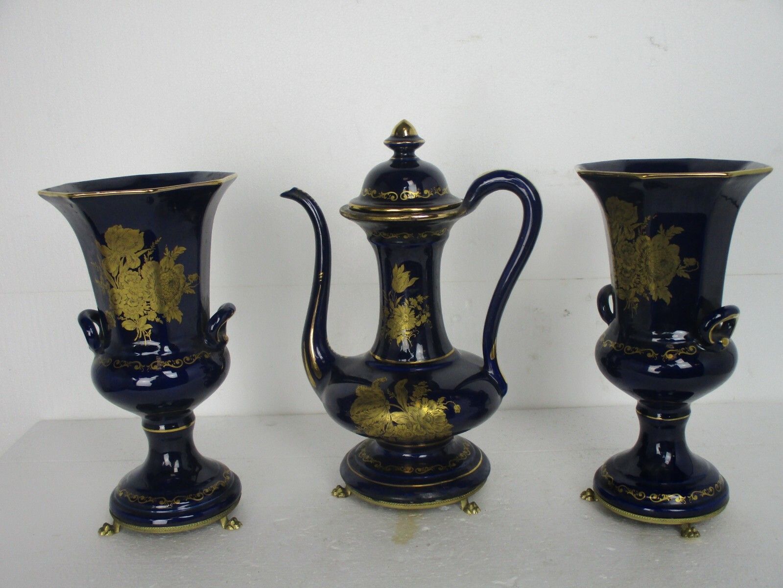 Garniture Mantle Set 2 Vases + Teapot Porcelain D'art Paris Decor Sevres Style photo 556.0