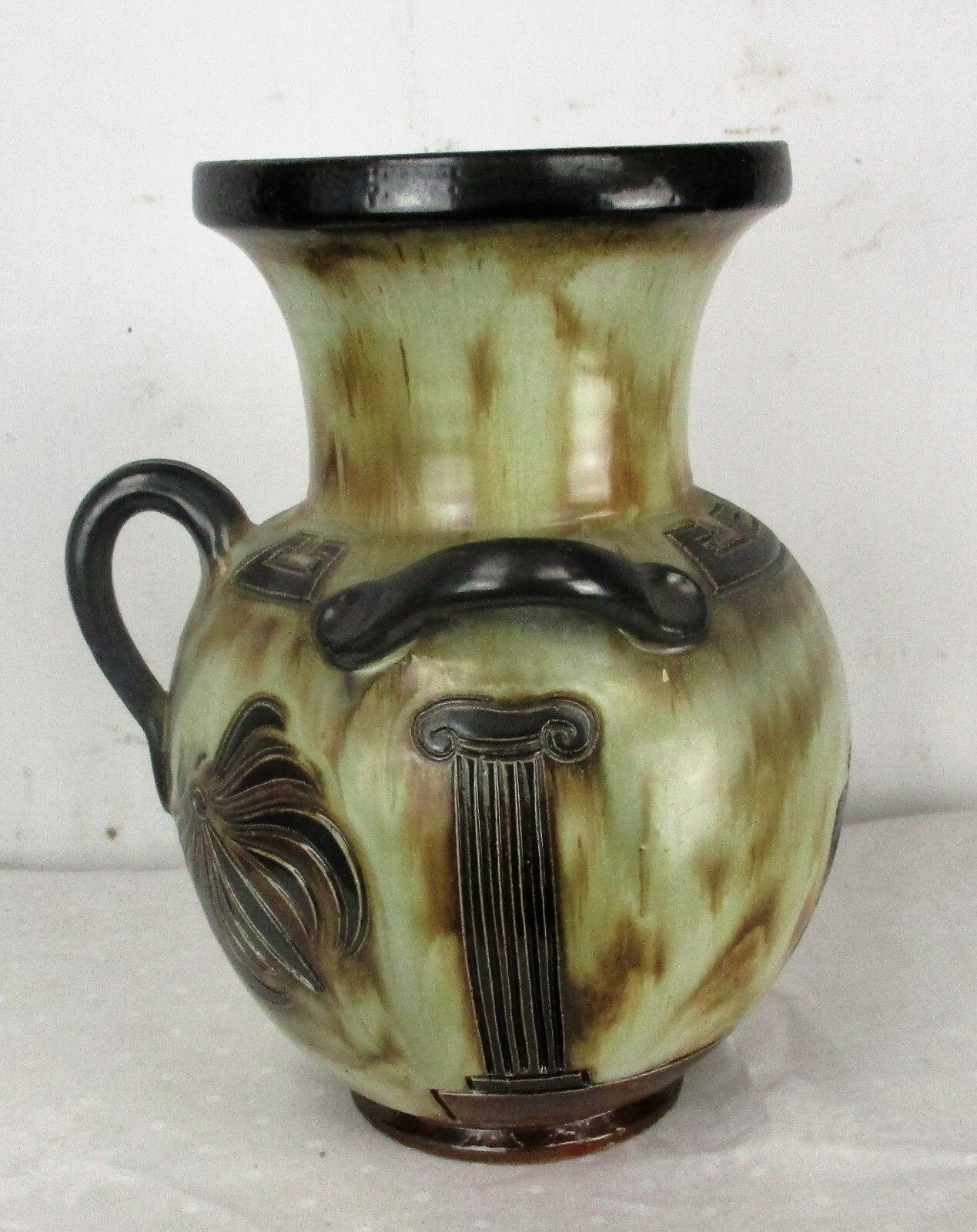 Art Deco Revival Vase Marked Guerin 3 Handles Greek Mythology Stoneware  12.20" photo Home Decor