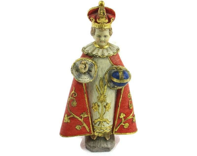 Statue Infant Of Prague Infant Jesus Santo Nino Polystone Stoneware  Lovely Rare