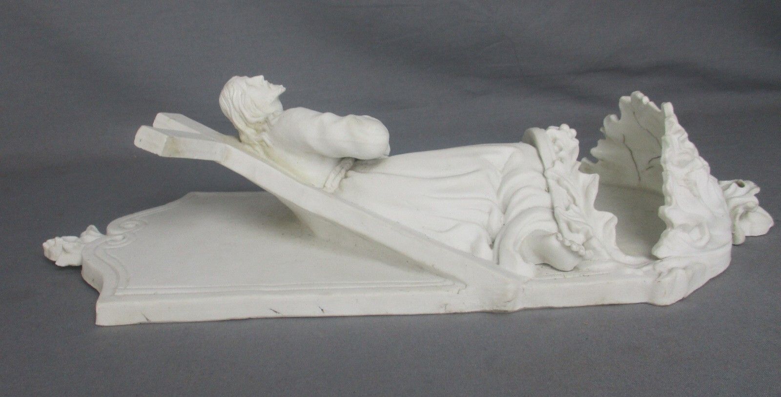 photo for sale Large Antique Porcelain Bisque Holy Water Font Vessel  Jesus Crucifix Church Wow