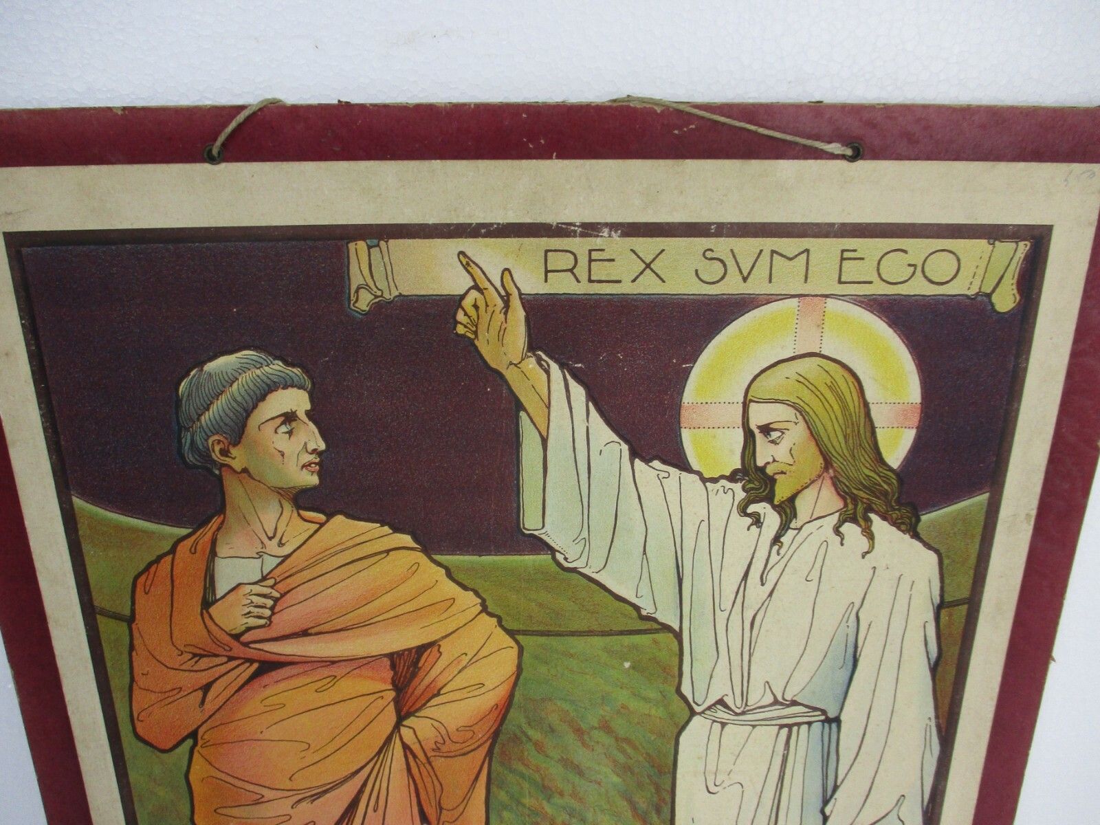 Antique Religious Cardboard Print Chromolith Christ Is King Speybrouck Goffart photo furniture