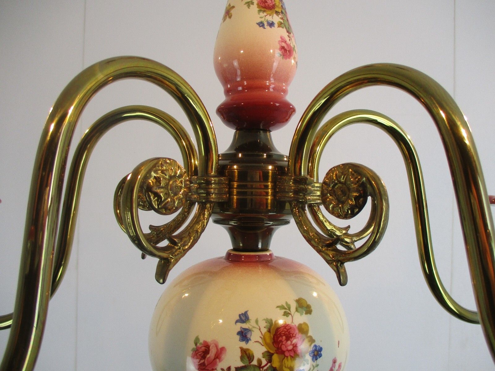 Chandelier 5 Arms Lights Ceramic Porcelain Brass Italian Style Romanticflowers photo for sale