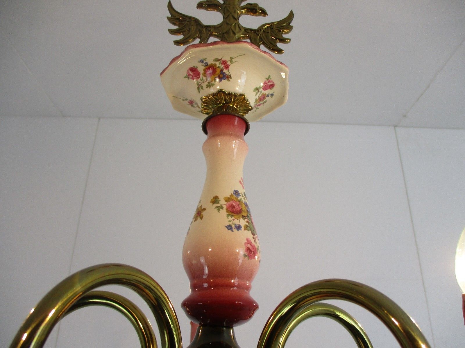 Chandelier 5 Arms Lights Ceramic Porcelain Brass Italian Style Romanticflowers photo vinterior