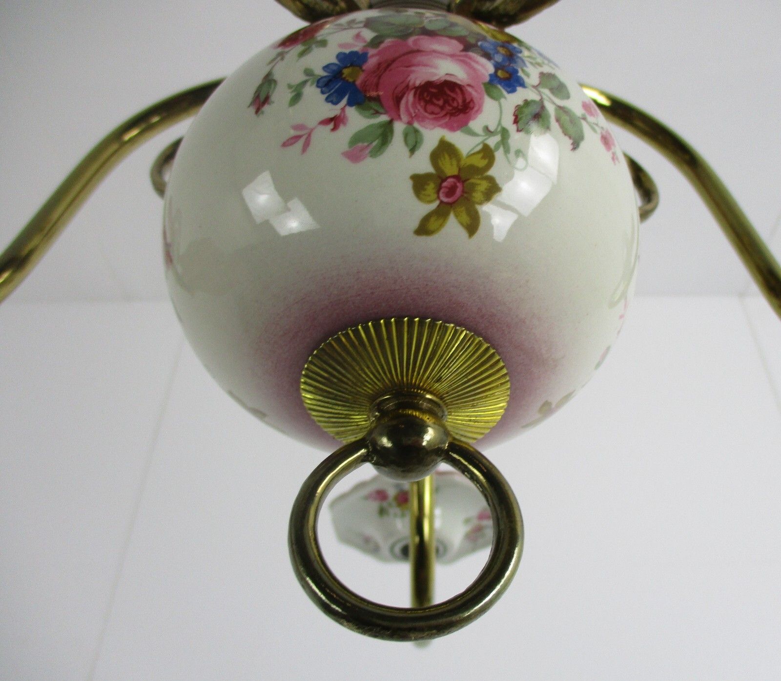 Chandelier 5 Arms Lights Ceramic Porcelain Brass Italian Style Romanticflowers photo vintage