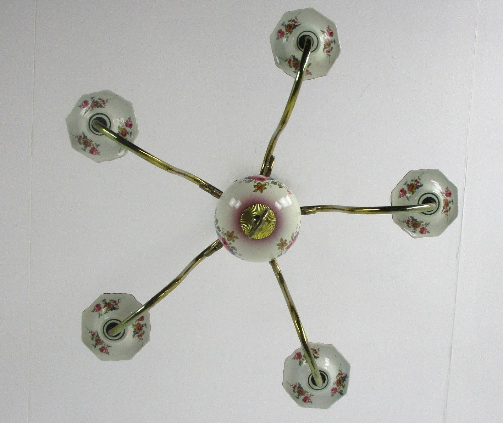 photo furniture Chandelier 5 Arms Lights Ceramic Porcelain Brass Italian Style Romanticflowers