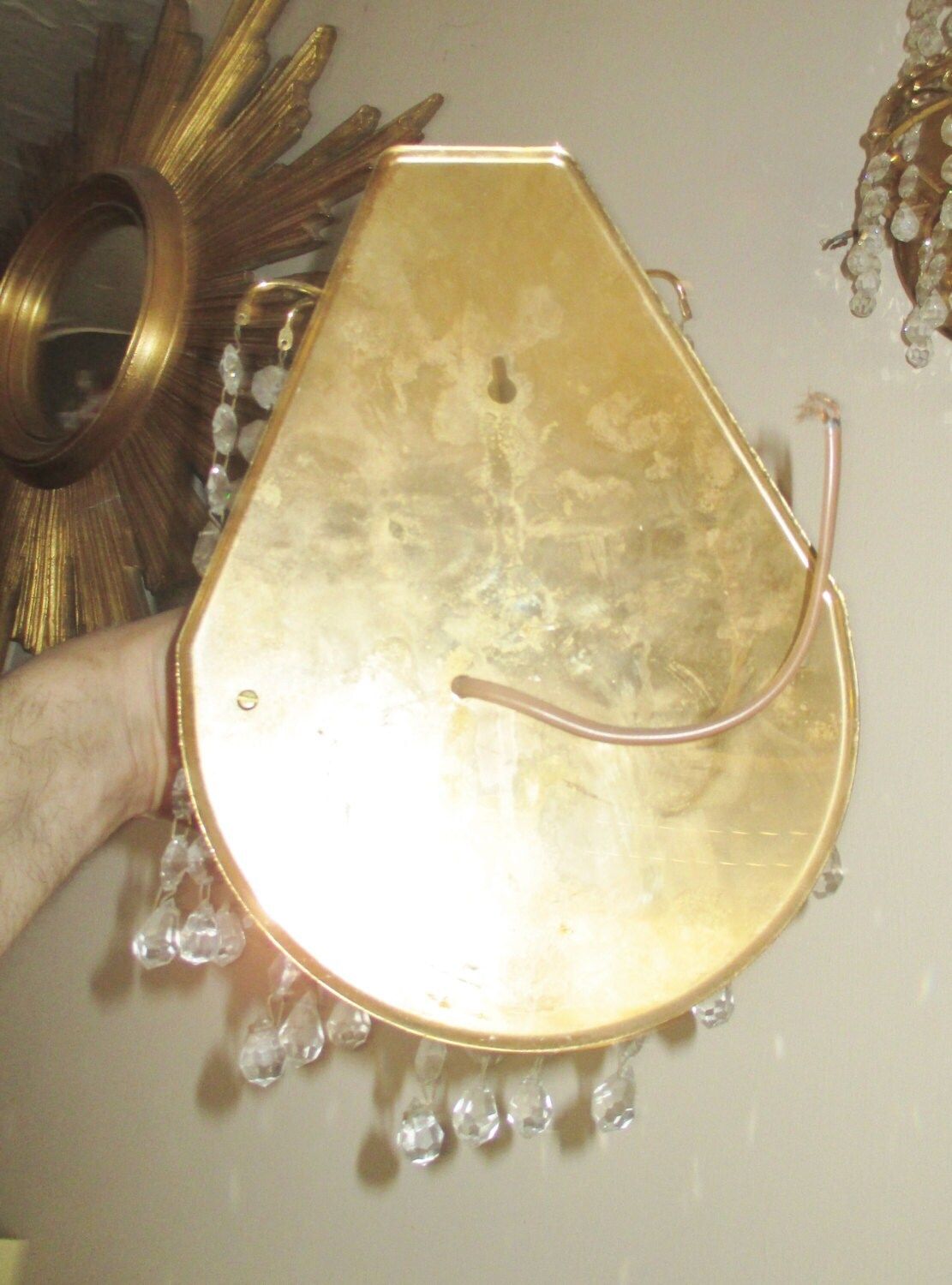 Antique Italian Petite Empire Brass Prisms Chandelier Sconces Wall Lamps Pair photo 223.0