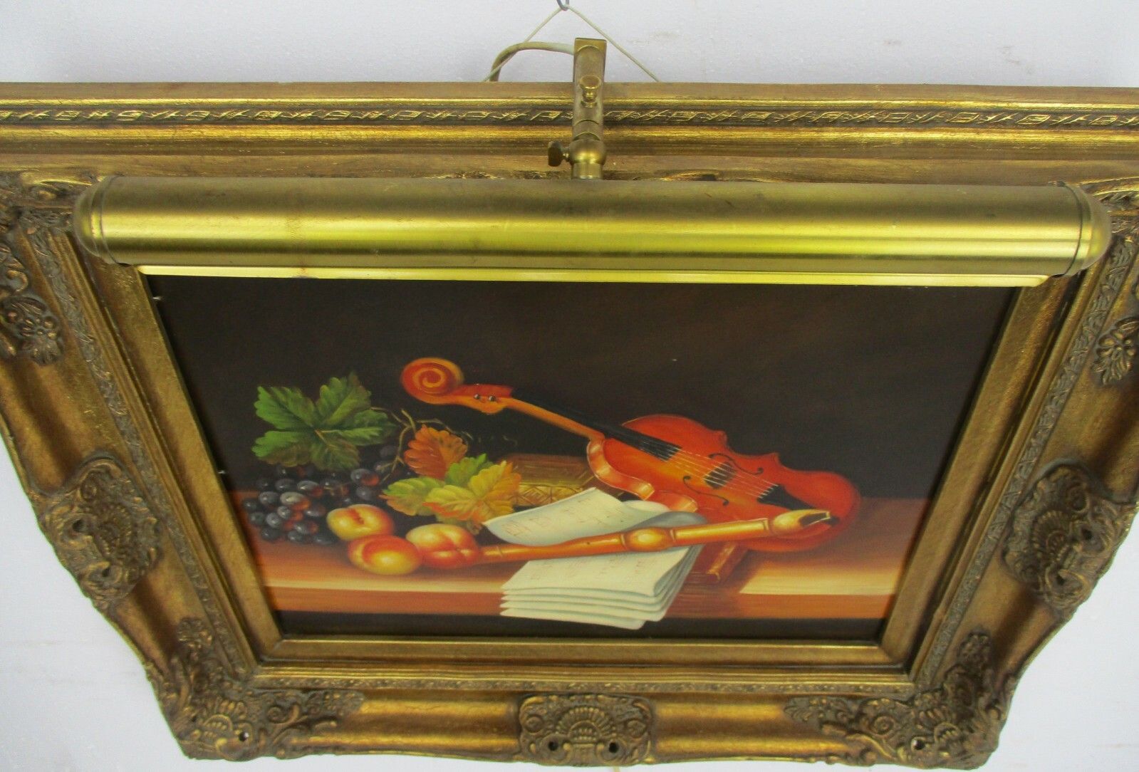 photo furniture Oil Painting On Wood Gorgeous Wooden Frame With Lamp Still Life Violin Signed