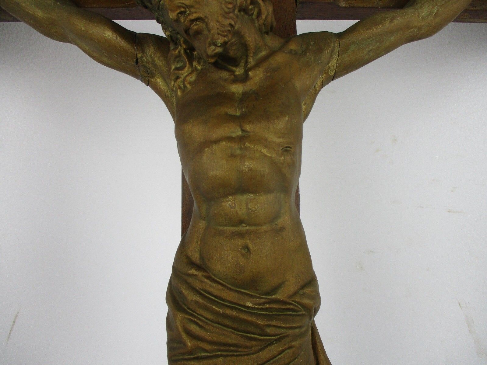 Xl Wood Hanging Crucifix Wooden  Corpus Piece Of Art Very Dramatic Exquisite 19t photo buy