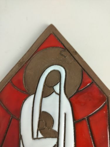 Hand Made Vintage Wall Plaque Small Ceramic Signed D'apres La Vierge Du France photo for sale