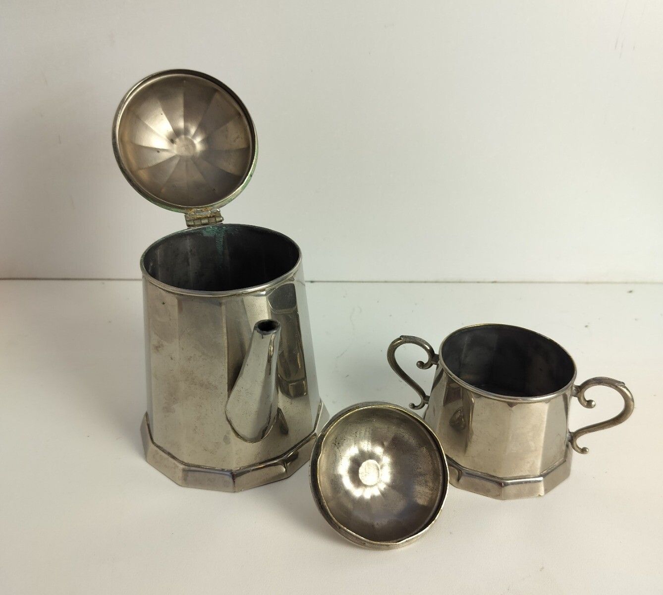 Demeyere  Belgium Iconic Creamer Set Sugar Bowl Milk Jar Marked  Art Deco Antiqu photo vinterior