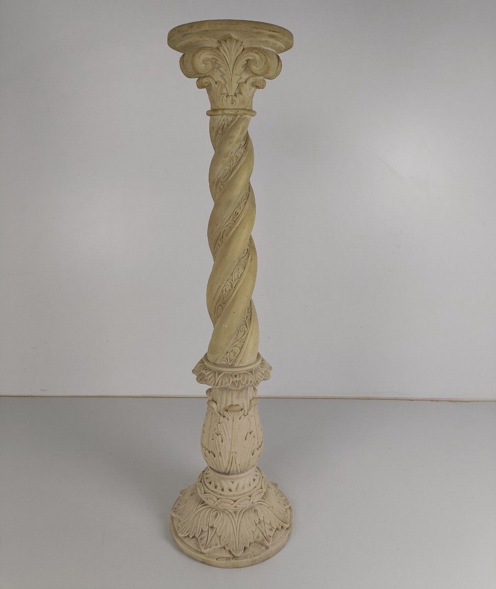 Large Column Pedestal White Marble Look Resin Signed Guelfi Ornate Plant Stand G photo furniture