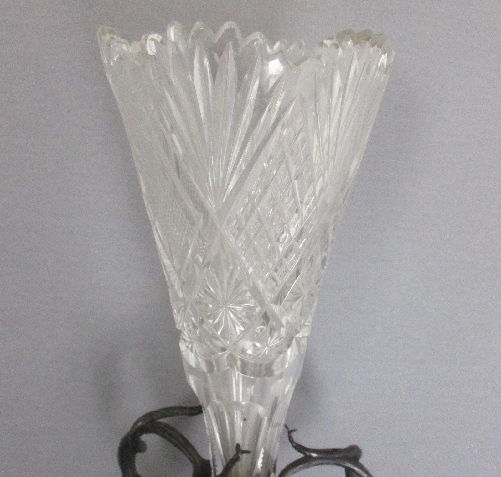 Epergne Trumpet Vase Etched Crystal  Center Table Piece Pique Fleur Van Boecke photo Home Decor