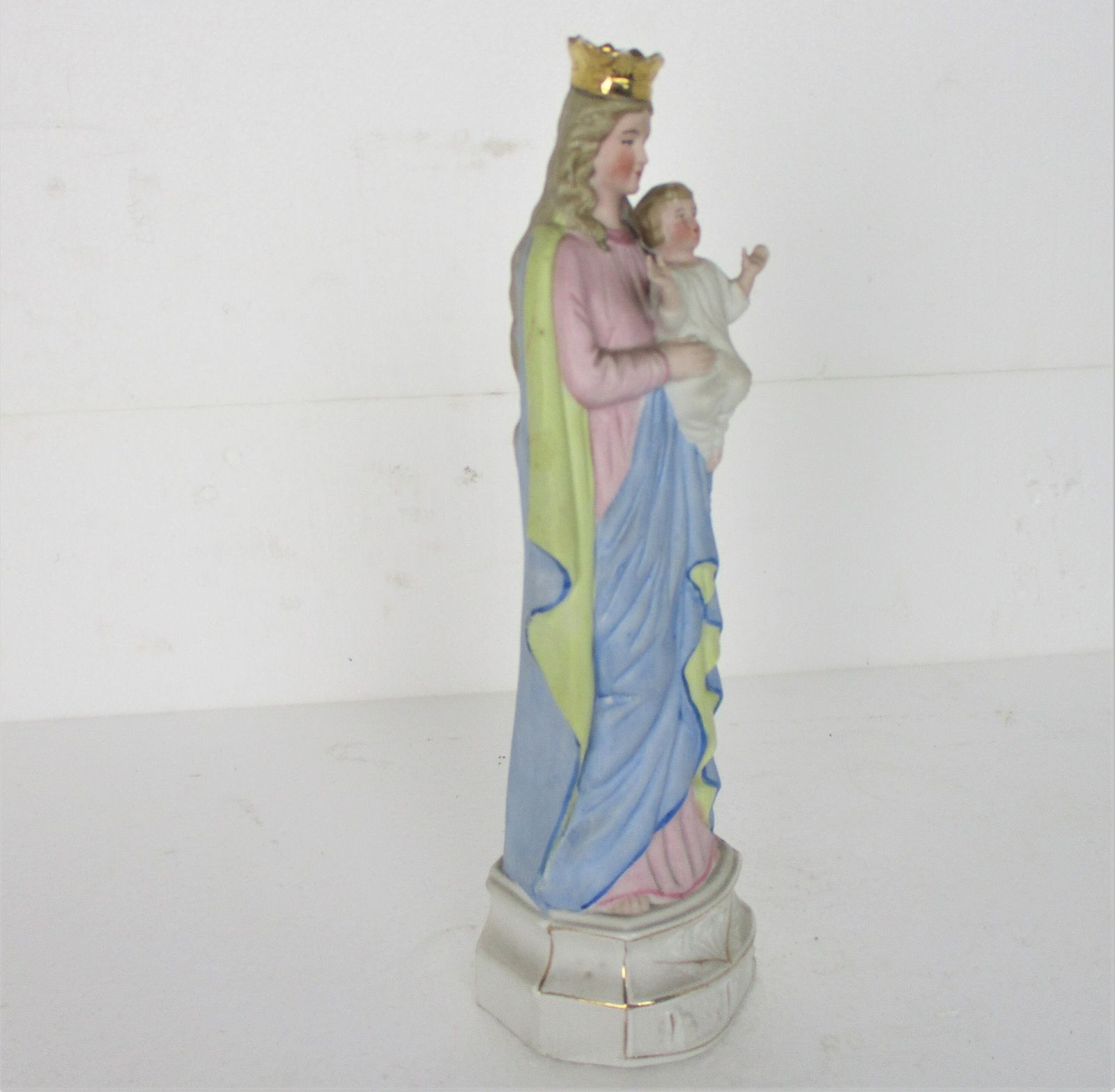 French Antique 1900 Bisque Porcelain Statue Virgin Mary Madonna Polychrome 12&Qu photo for sale