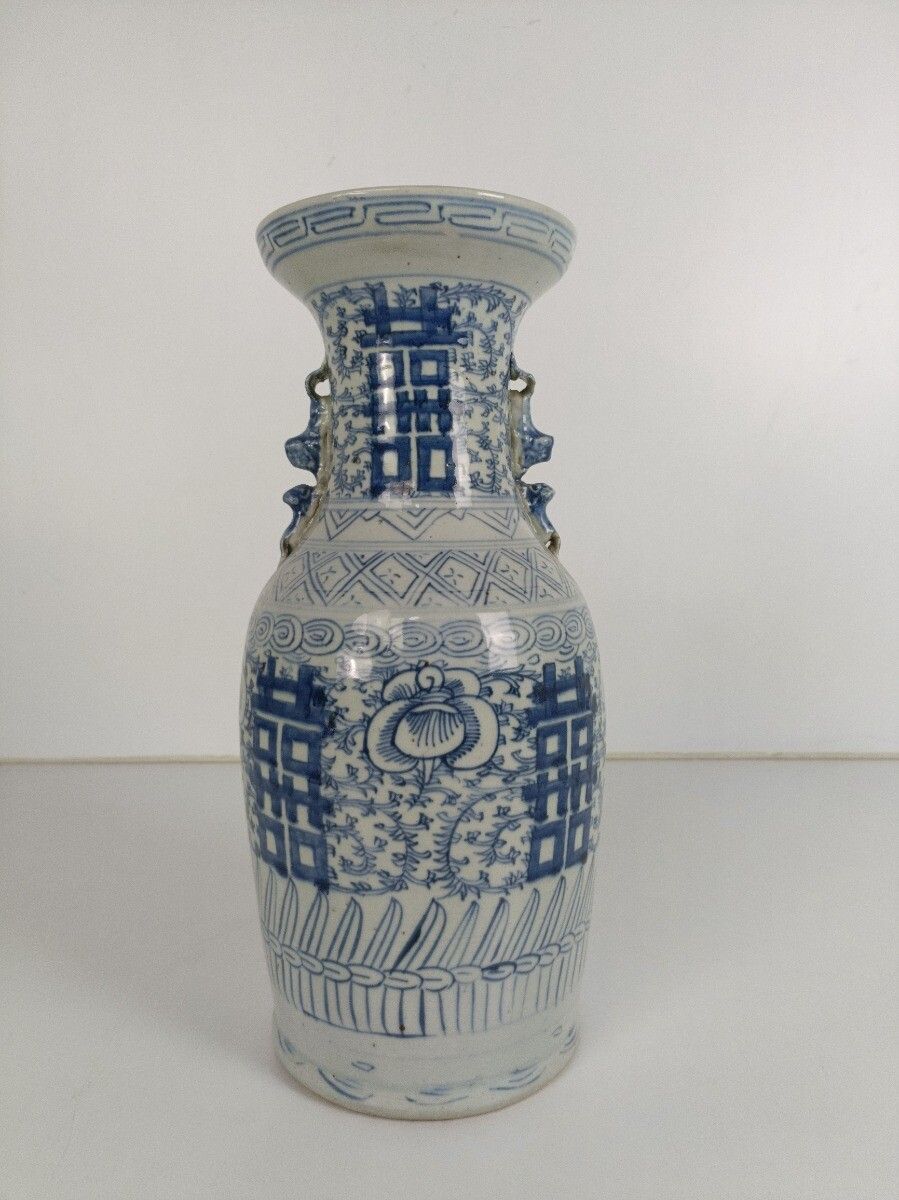 Antique 19th Century Happiness Vase Urn Ginger Jar Wedding Bliss Blue White Ch photo furniture