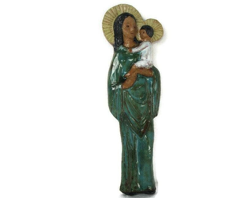 Mid Century Design Ceramic Holy Virgin Infant Jesus Ceramic Marked Era Amphora M
