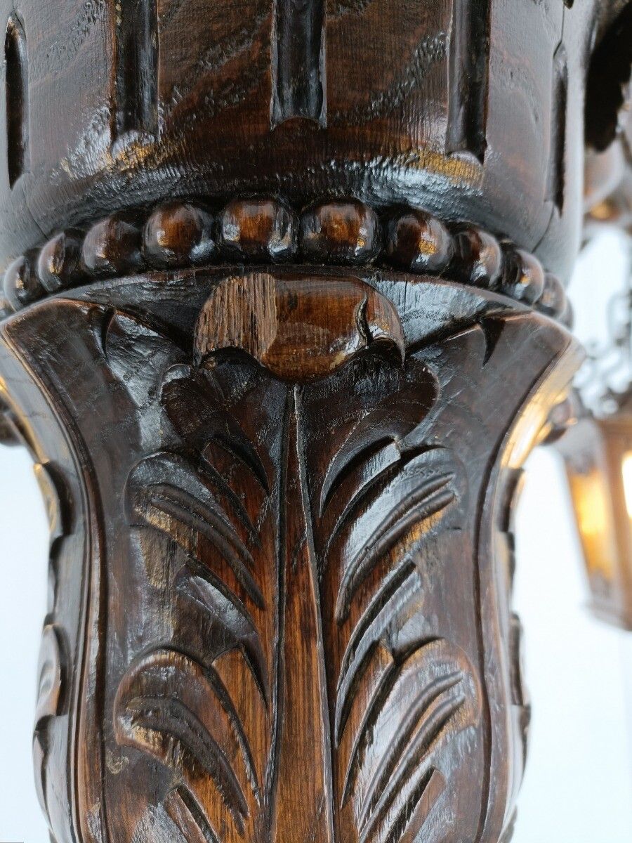 photo furniture Gothic Chandelier Antique Gargouilles Oak Wood 1900 Huge 4 Lights Exquisite Wow