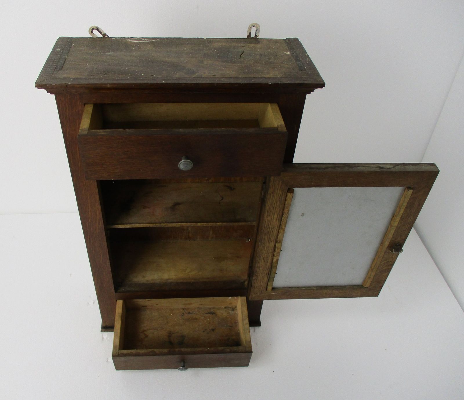 Large Oak Kitchen Apothecary Bathroom Wall Cabinet Mirror 2 Drawers Lovely photo 283.0