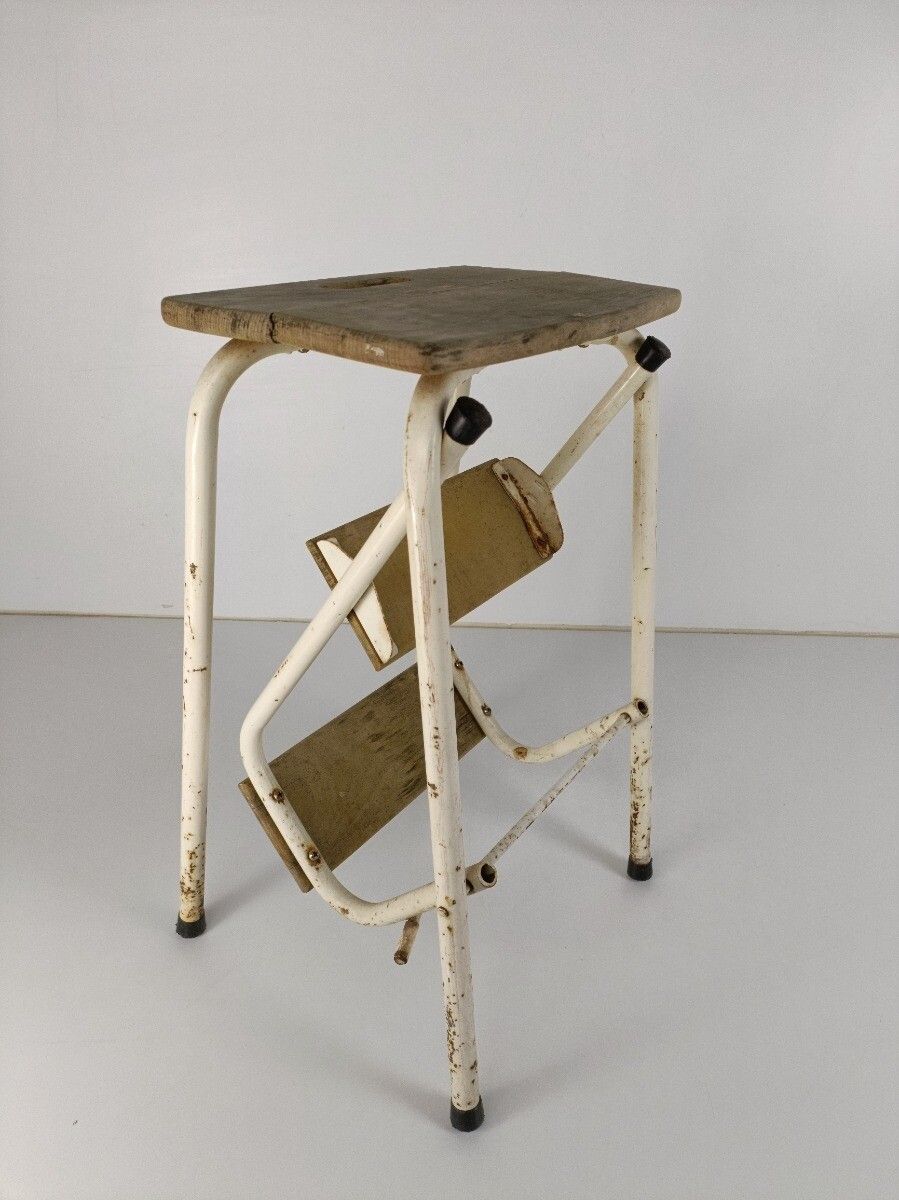Mid Century Step Ladder Iron Fold Out Steps Kitchen Library Funky Decorative Pla photo 223.0