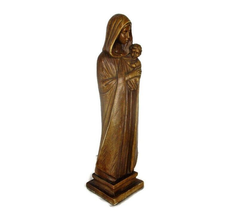 Statue Virgin Mary Our Lady Madonna Statue Infant Child Signed Salvatore Melani