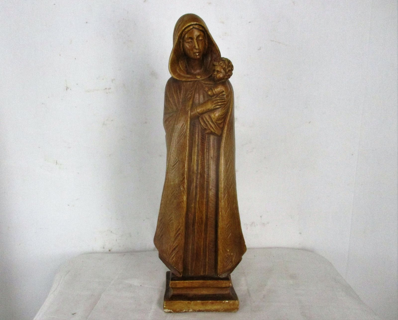 Statue Virgin Mary Our Lady Madonna Statue Infant Child Signed Salvatore Melani photo furniture