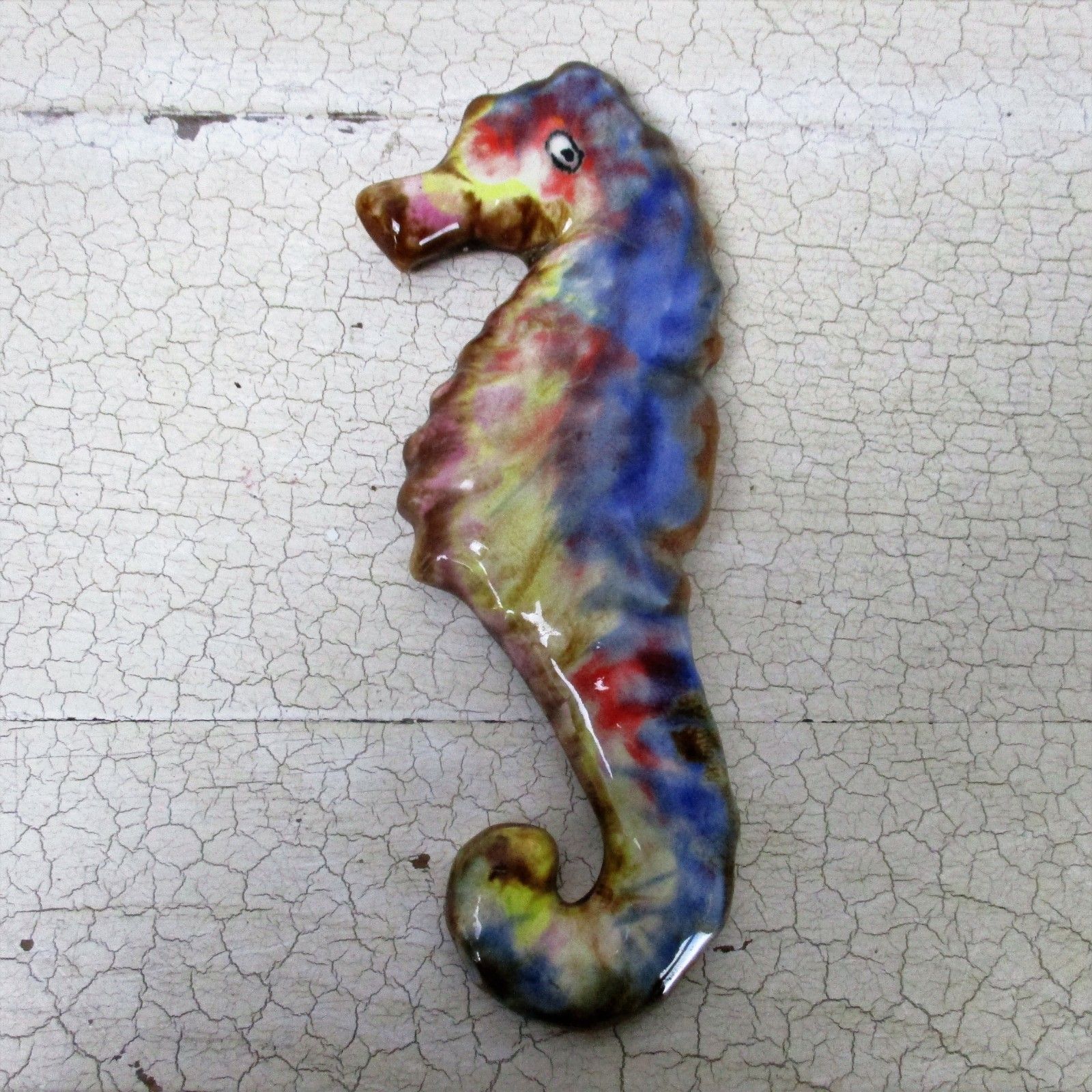 Seahorse Hippocampe Modernist Ceramic Wall Plaque Polychrome Era Amphora photo furniture