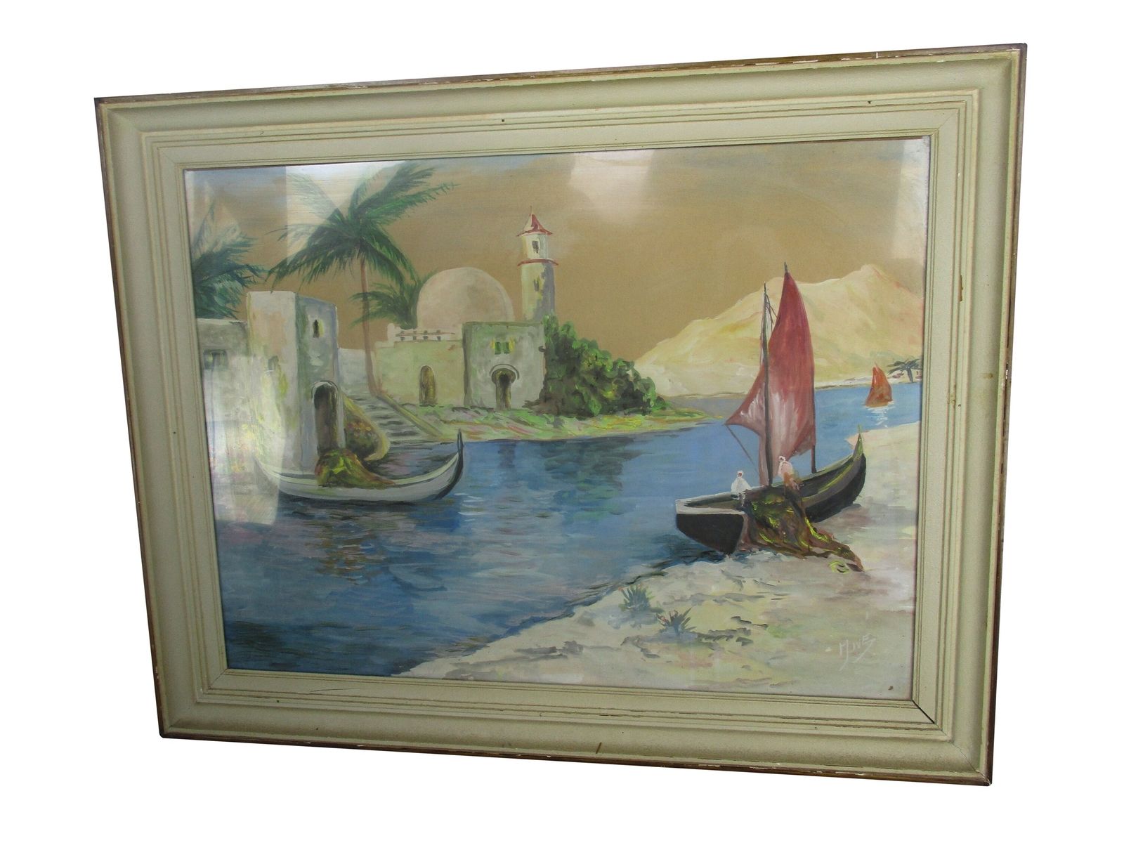 Lovely Painting Southern Morocco Landscape Seaside Boats photo furniture