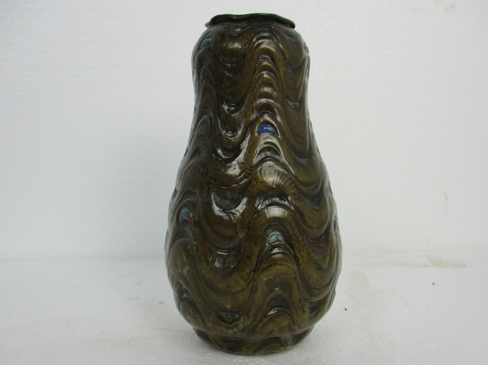 Art Piece Verlinden Lier Ornate Vase Jar  Bronze Enamel Art Deco Brutalist photo for sale